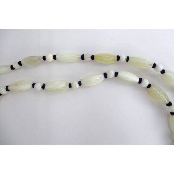Oriental Banded White Agate Necklace 54" Around - Picture 5 of 6